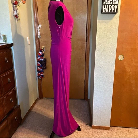 Betsy & Adam purple evening dress with cutouts and rhinestones ruched size 8 - Picture 2 of 12